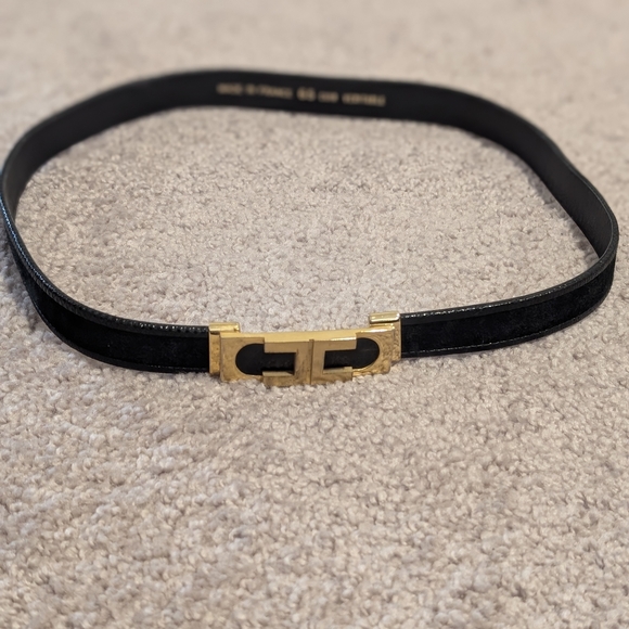 Charles Jourdan Accessories - Black Leather Belt with Gold Buckle